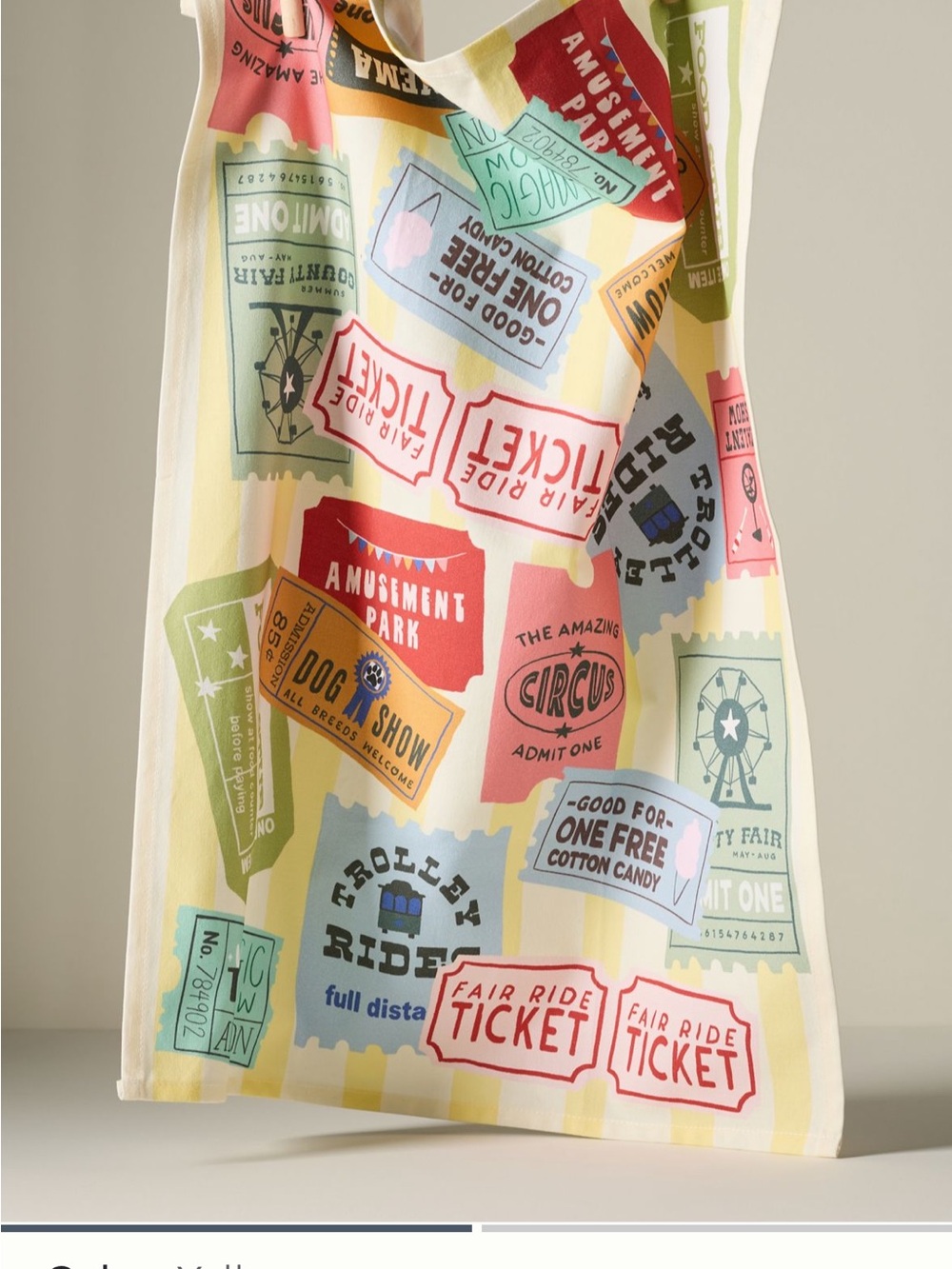 Anthropologie Vintage Carnival Tickets Printed Kitchen Towel